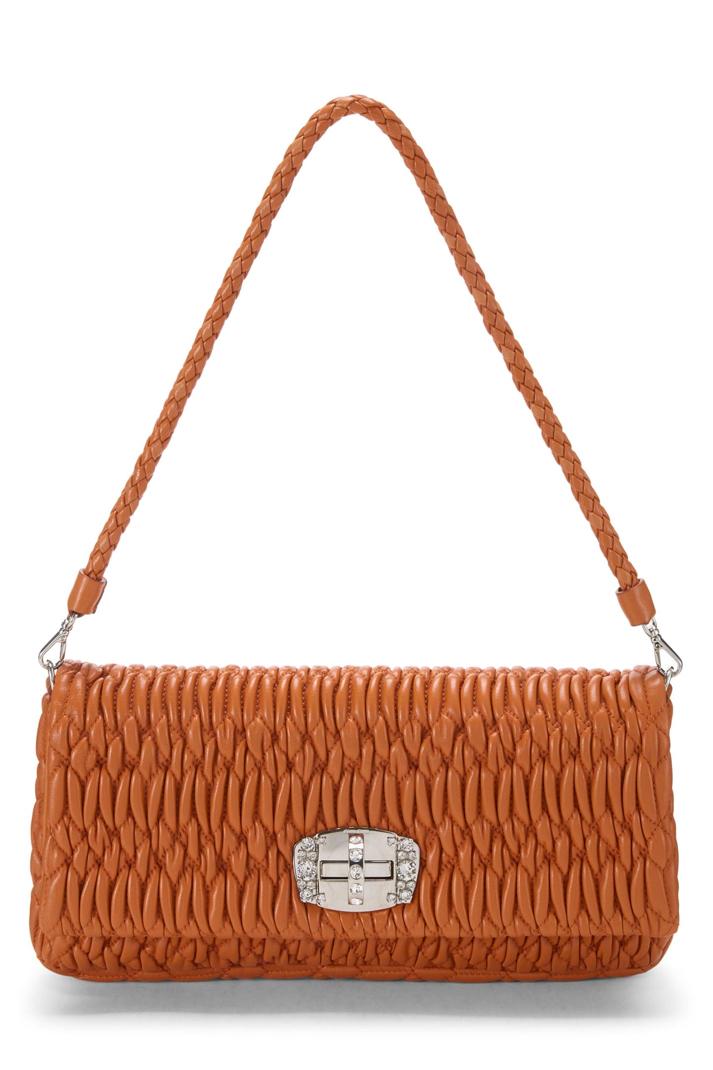 Miu Miu, Pre-Loved Orange Nappa Crystal Flap Shoulder Bag, Orange
