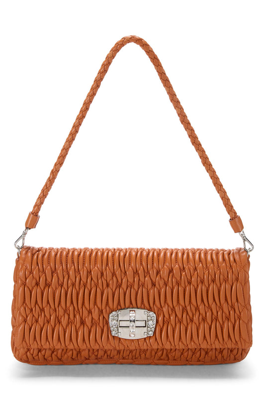 Miu Miu, Pre-Loved Orange Nappa Crystal Flap Shoulder Bag, Orange