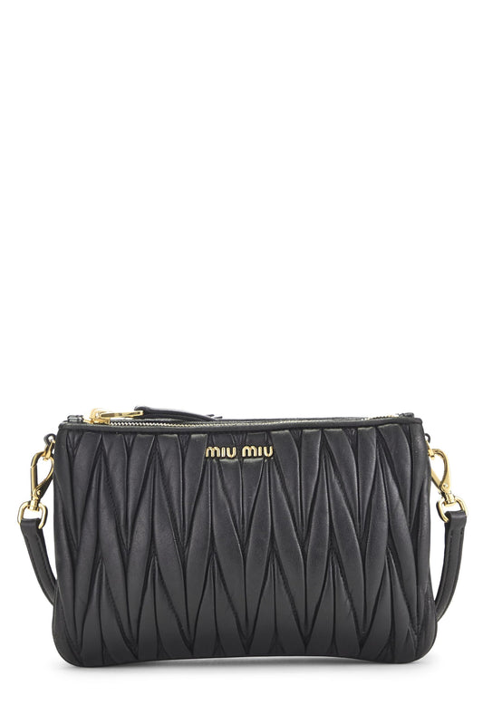 Miu Miu, Pre-Loved Black Nappa Double Zip Crossbody, Black