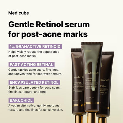 Medicube Deep Reviving Bakuchiol Retinol Facial Serum - Anti-Aging 4th Gen Retinol & Bakuchiol - Targets Fine Lines, Uneven Skin Tone, Blemish Scars - Korean Skin Care, Low Irritant, 1.01 oz