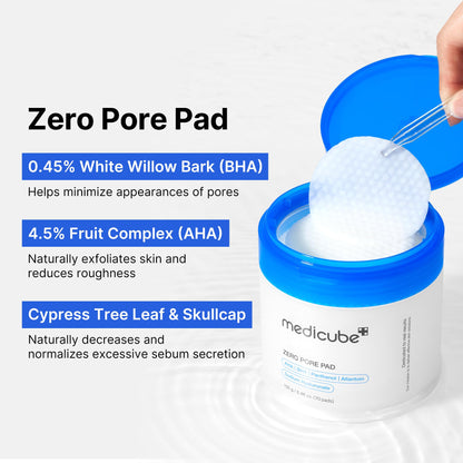 medicube daily toner pads tailored to skin condition: Zero Pore Pads 2.0 (2ea) and Zero Pore Pads Mild 2.0 (1ea)