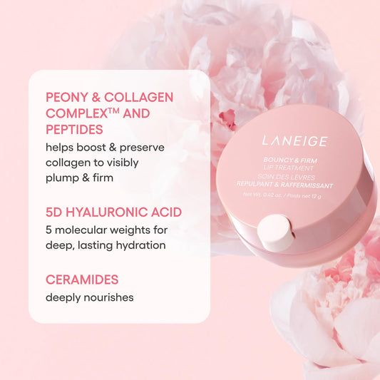 LANEIGE Bouncy & Firm Lip Treatment: Plumping & Firming Lip Care with Peony & Collagen Complex, Ceramide Capsules, & 5D Hyaluronic Acid for Hydration