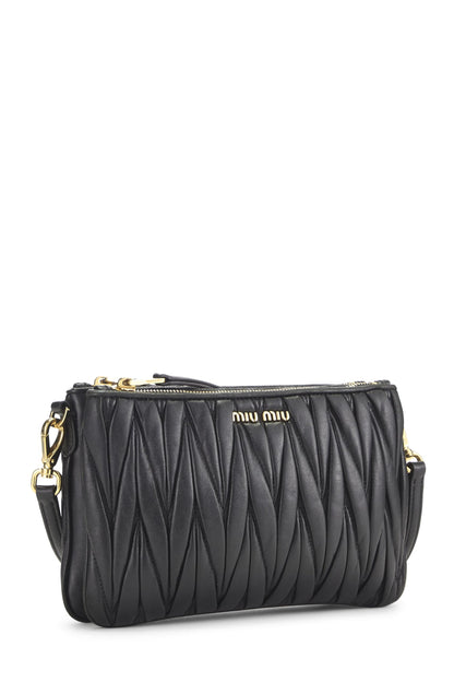Miu Miu, Pre-Loved Black Nappa Double Zip Crossbody, Black