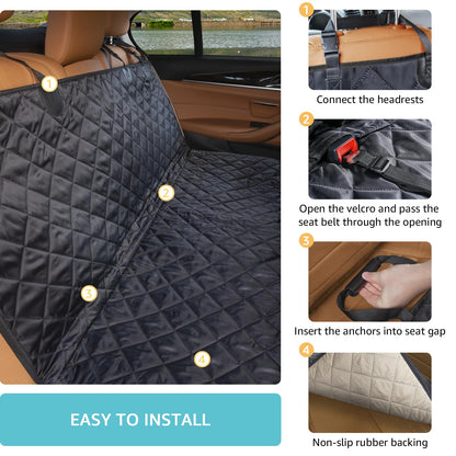 Dog Car Seat Cover for Back Seat with Mesh Window - Waterproof Dog Hammock for Car with Side Flaps, Car Door Protection - Nonslip, Scratchproof Pet Rear Seat Cover for Cars, SUVs, Trucks(Black)
