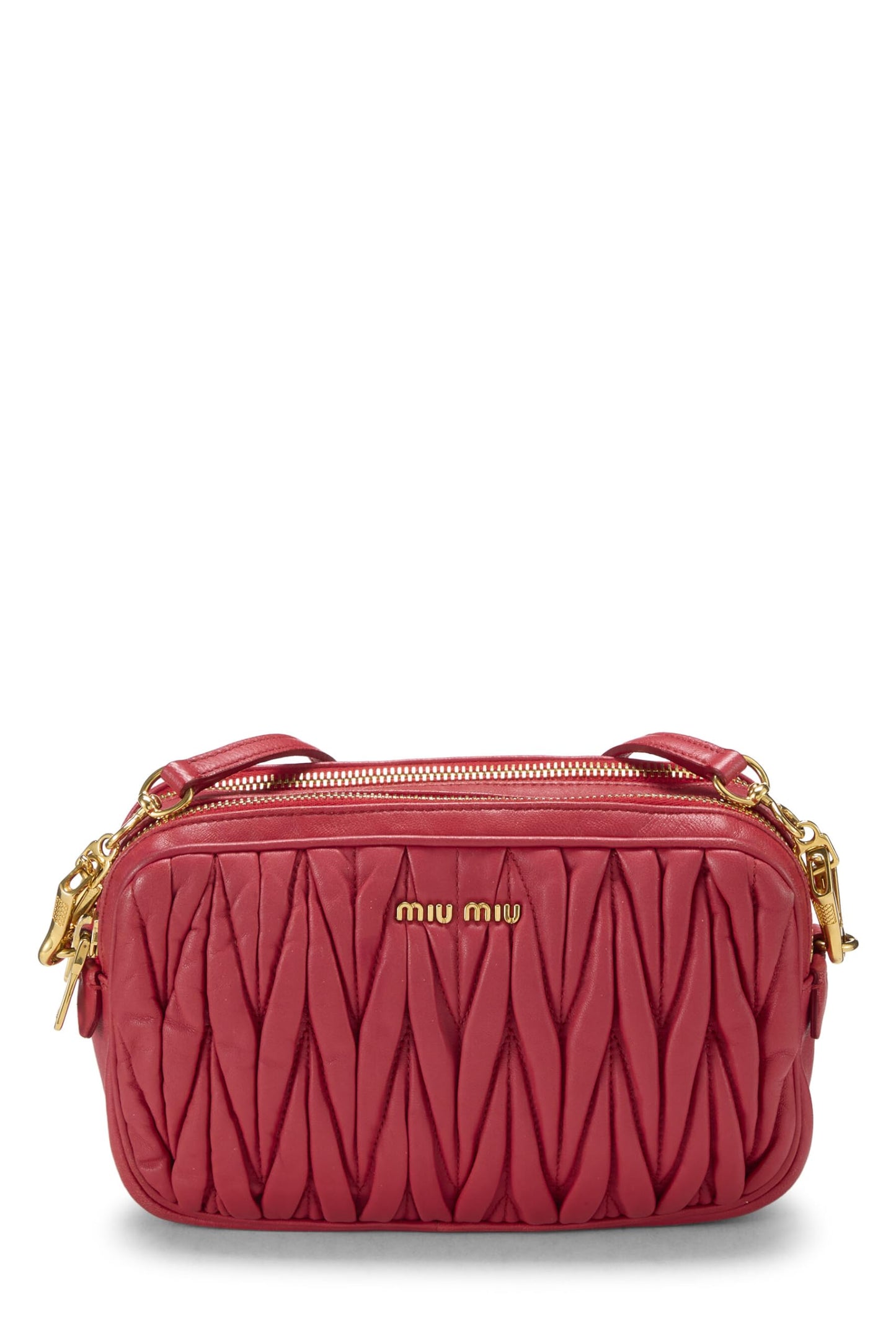 Miu Miu, Pre-Loved Red Nappa Double Zip Camera Crossbody Bag, Red