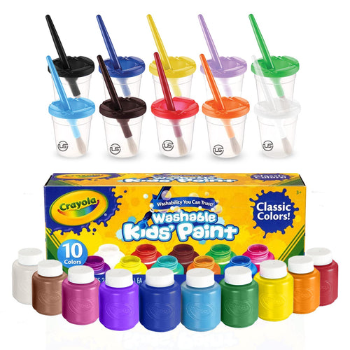 Kids Painting Set, Washable Paint for Kids with Paint Cups and Toddler Paintbrushes, Non Toxic Washable Finger Paints 2 oz Each, Toddler Painting Supplies