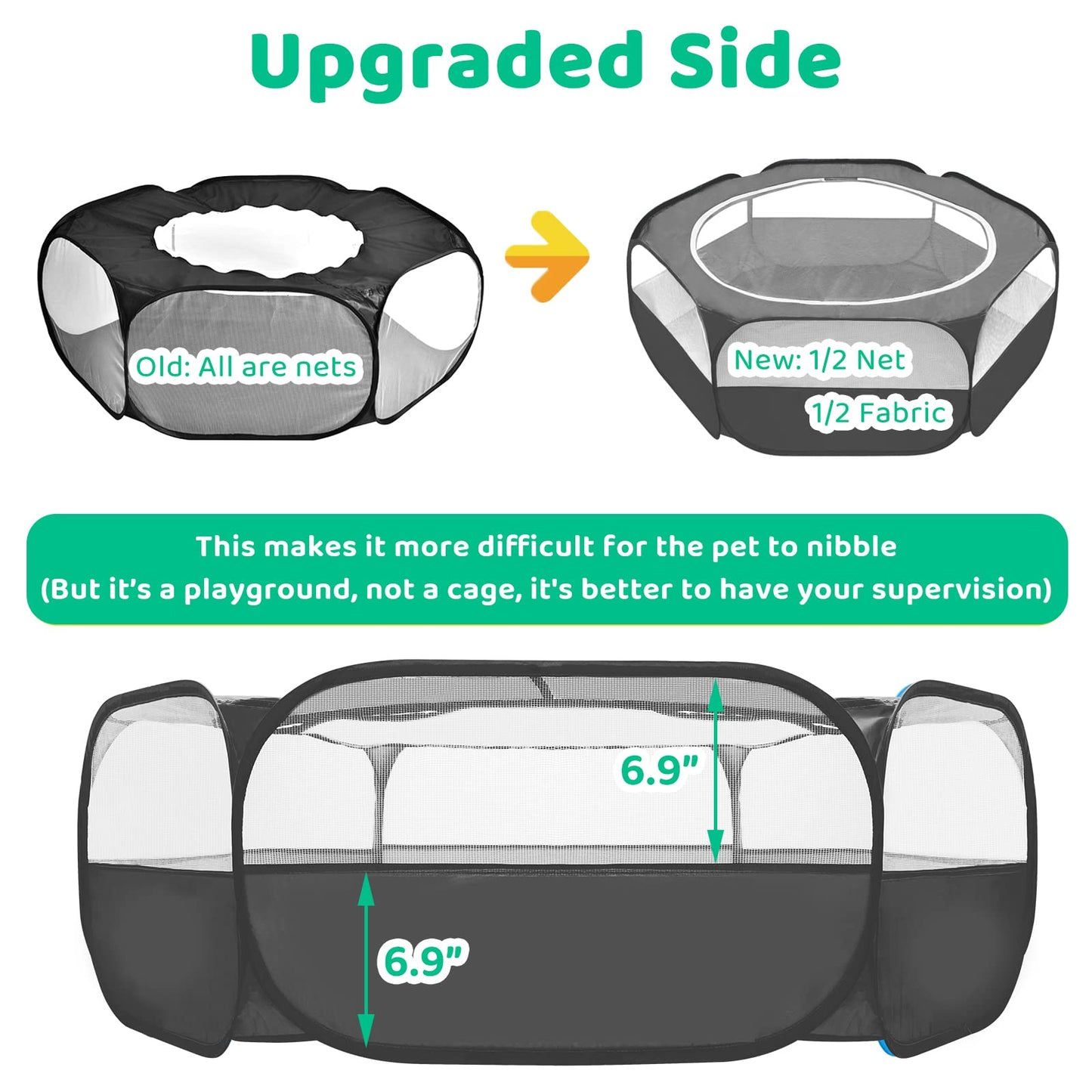Amakunft Guinea Pig Playpen with Cover, Bunny Playpen with Top, Rabbit Pop Up Playpen with Roof, Small Animal Play Pen Indoor, for Ferret/Chinchilla/Bearded Dragon/Kitten (Black)