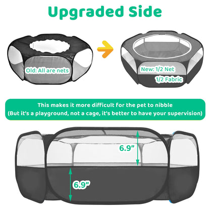 Amakunft Guinea Pig Playpen with Cover, Bunny Playpen with Top, Rabbit Pop Up Playpen with Roof, Small Animal Play Pen Indoor, for Ferret/Chinchilla/Bearded Dragon/Kitten (Black)