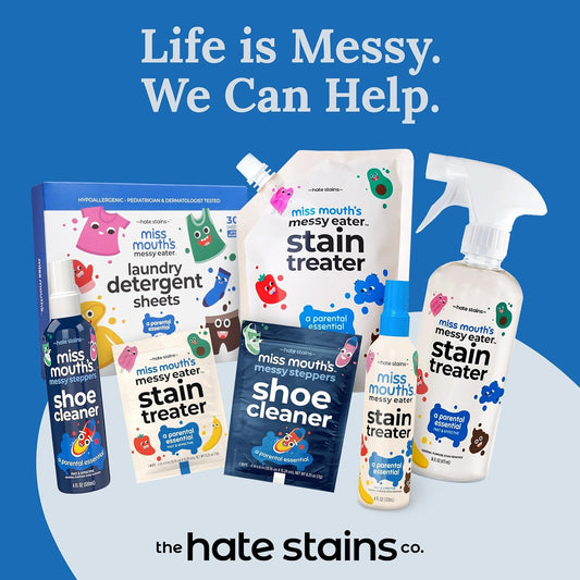 Miss Mouth's Messy Eater Stain Treater Spray - 4oz 3 Pack Stain Remover and Laundry Detergent Sheets 30 Pack