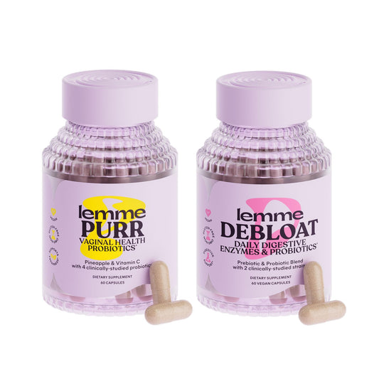 Lemme Purr & Debloat Capsule Bundle - Vaginal Health Supplement for Women, Debloat Capsules for Bloating & Gas Relief, Probiotics & Prebiotics - Gluten Free, Non-GMO - 60 Ct. Each