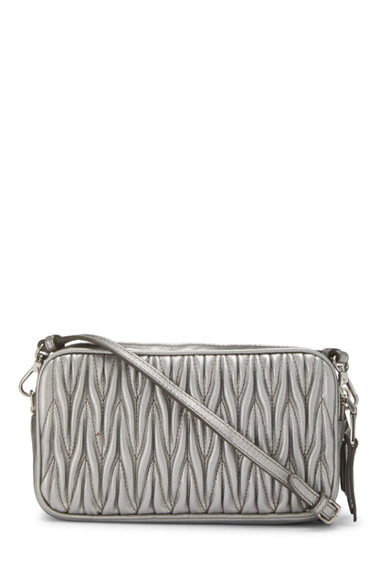 Miu Miu, Pre-Loved Silver Nappa Double Zip Camera Crossbody Bag, Silver