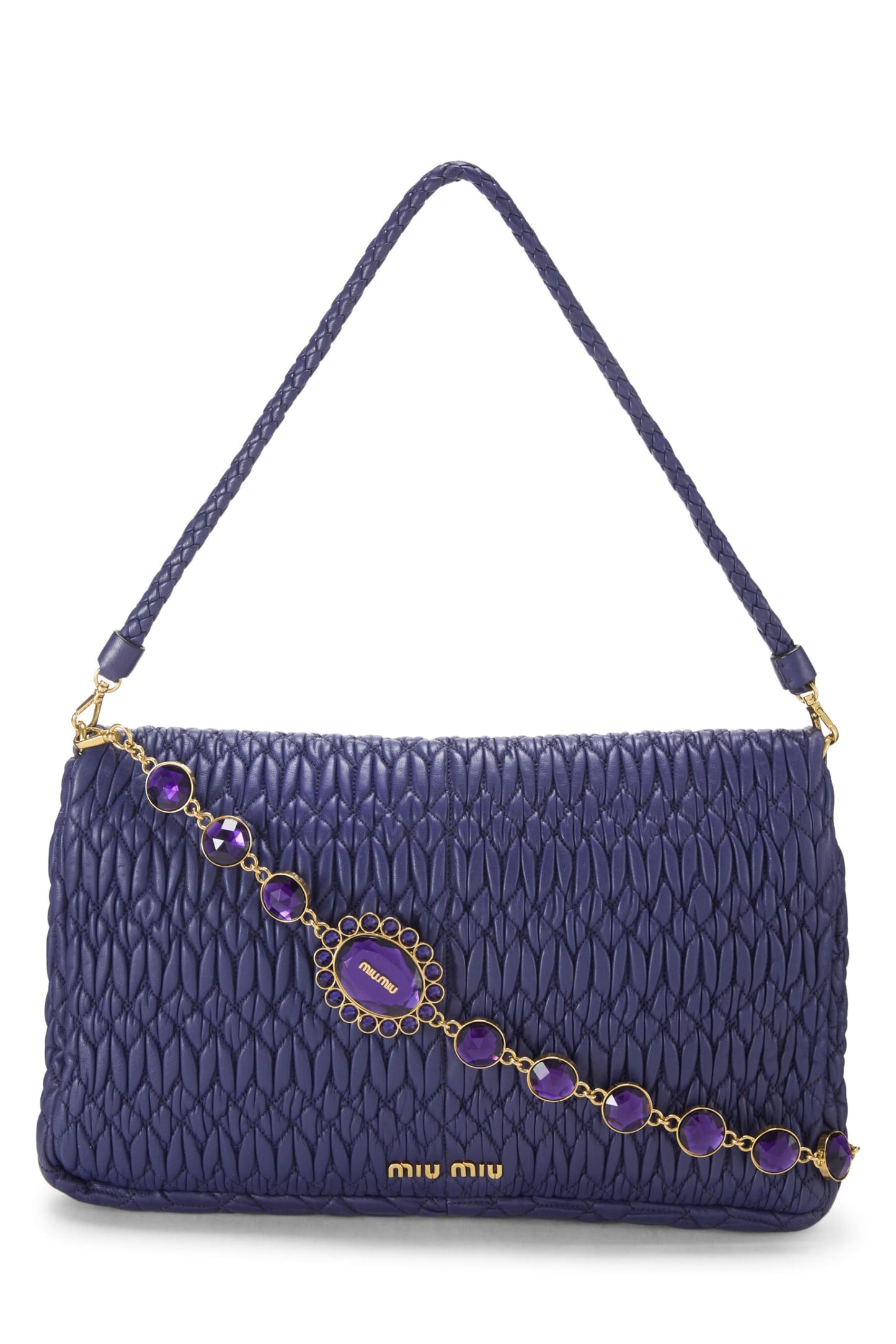 Miu Miu, Pre-Loved Purple Nappa Crystal Flap Shoulder Bag, Purple