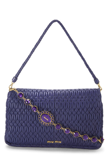 Miu Miu, Pre-Loved Purple Nappa Crystal Flap Shoulder Bag, Purple