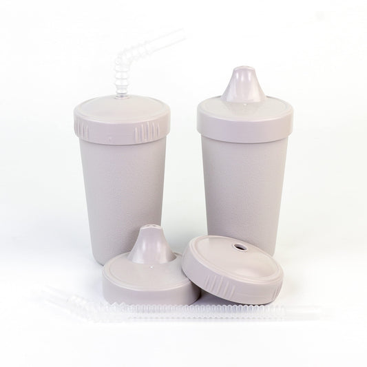 Re-Play Made in USA 2 Convertible Cups for Toddlers with Sippy Cup and Straw Cup Lids - 2 Plastic 10 Oz. Toddler Cups, 2 Hard Sput Sippy Cup Lids, 2 Straw Cup Lids and 2 Bendy Straws - Sand