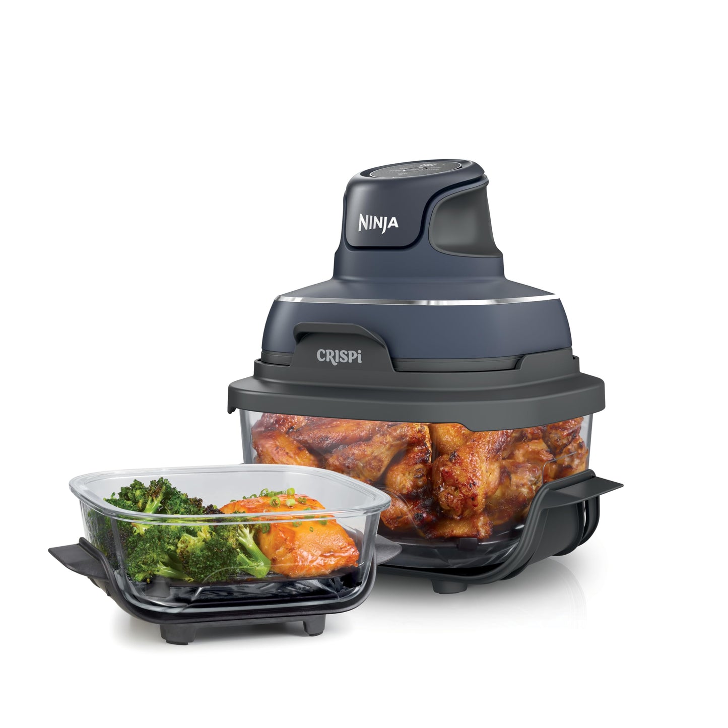 Ninja Crispi Air Fryer, Microwave, Freezer & Dishwasher Safe, Non Toxic Glass Portable Cooking System, 4 QT & 6 Cup Glass Containers with Storage Lids, Easy Meals, Air Fry, Bake, & More Grey, FN101GY (Renewed)