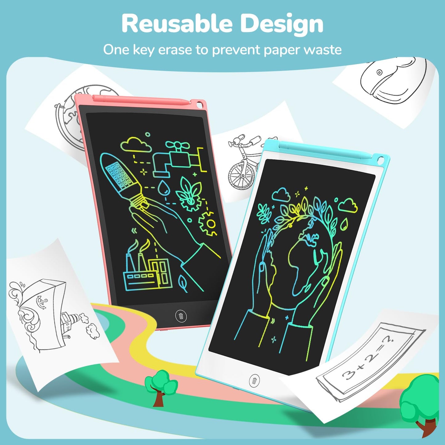 TECJOE 2 Pack LCD Writing Tablet, 8.5 Inch Colorful Doodle Board Drawing Tablet for Kids, Christmas Stocking Stuffers Birthday Gifts Travel Games Toys for Age 3 4 5 6 Boys Girls Toddles