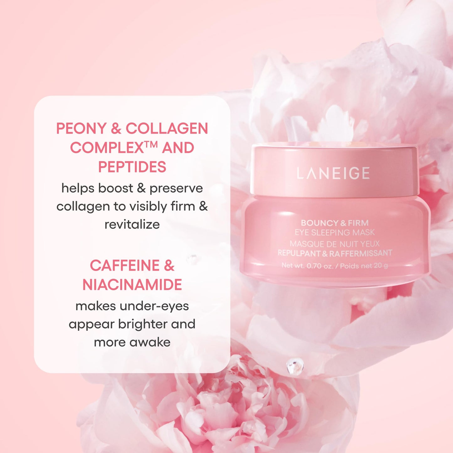 LANEIGE Bouncy & Firm Eye Sleeping Mask: Depuff and Firm with Peony & Collagen Complex, Ceramide, & 5D Hyaluronic Acid