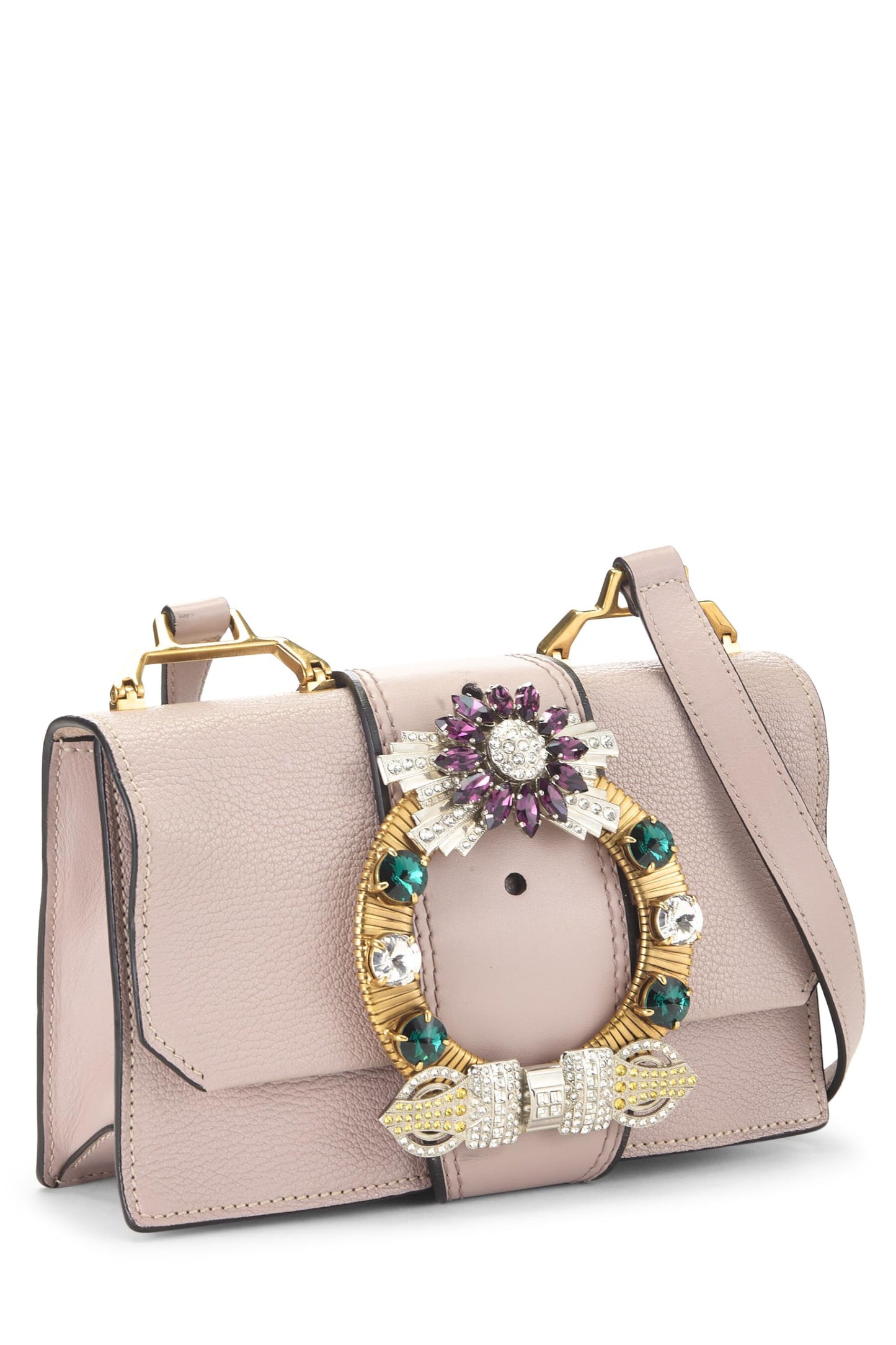 Miu Miu, Pre-Loved Pink Leather Crystal Embellished Shoulder Bag, Pink