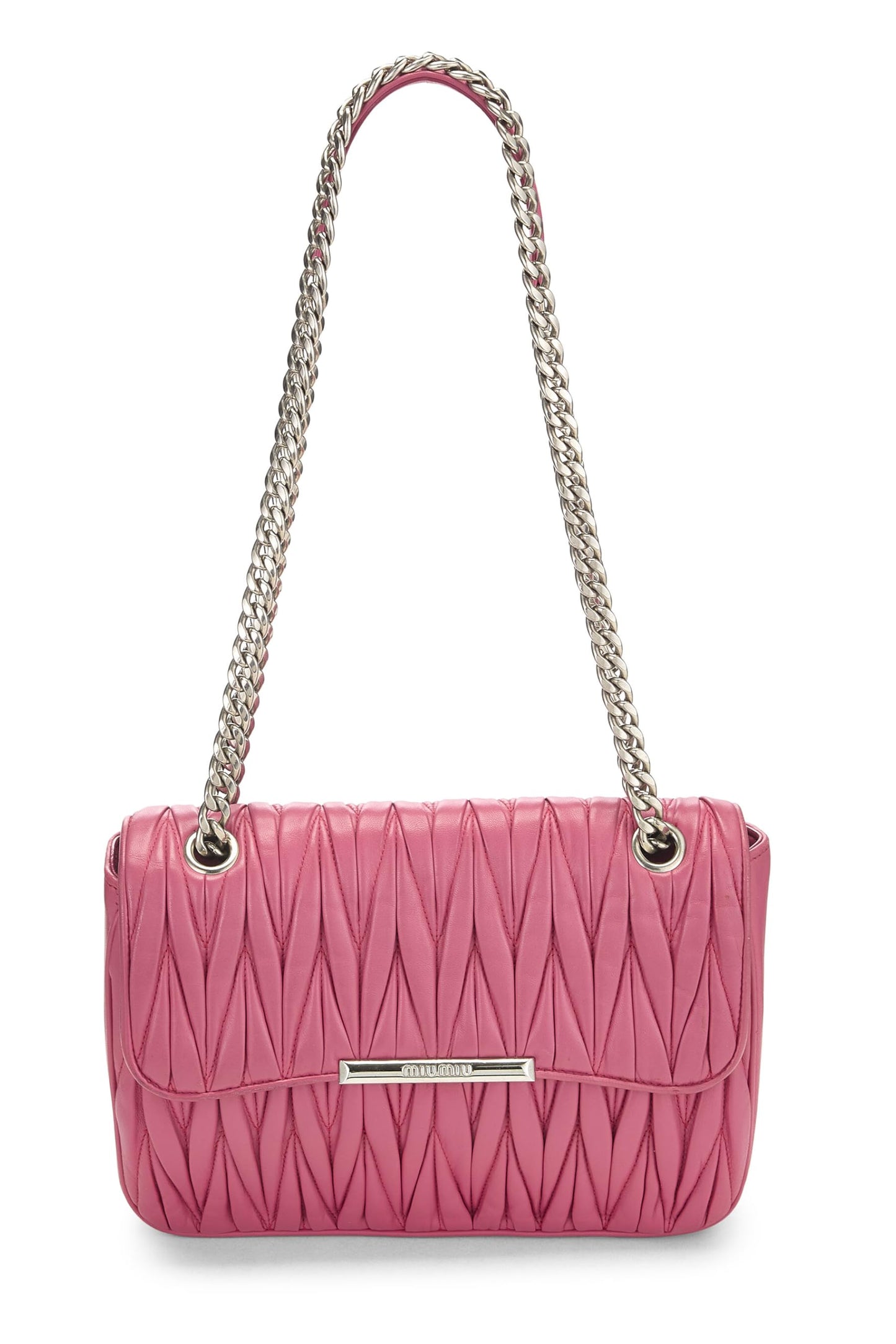 Miu Miu, Pre-Loved Pink Nappa Gaufre Chain Flap Shoulder Bag, Pink