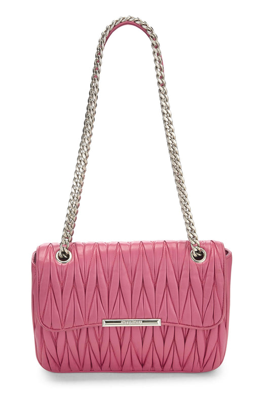 Miu Miu, Pre-Loved Pink Nappa Gaufre Chain Flap Shoulder Bag, Pink