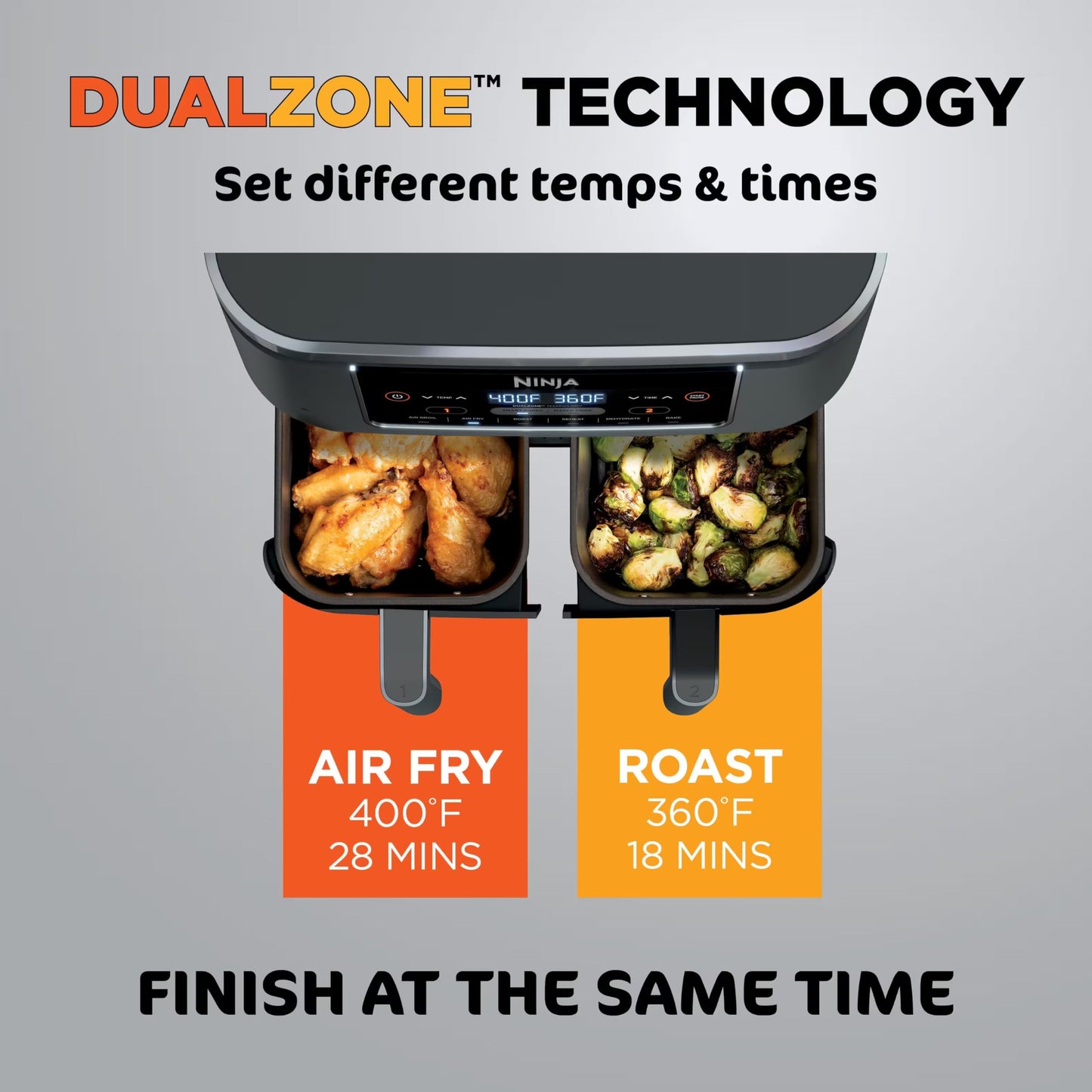 Ninja AD150 Foodi 8 Quart 6-in-1 DualZone 2-Basket Air Fryer with 2 Independent Frying Baskets, Match Cook & Smart Finish to Roast, Broil, Dehydrate & More for Quick, Easy Meals, Black (Renewed)