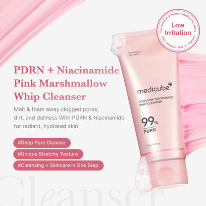medicube Salmon PDRN Essentials Set: Salmon DNA PDRN pink collagen jelly gel mask 4ea and Pink Marshmallow Whip Cleanser