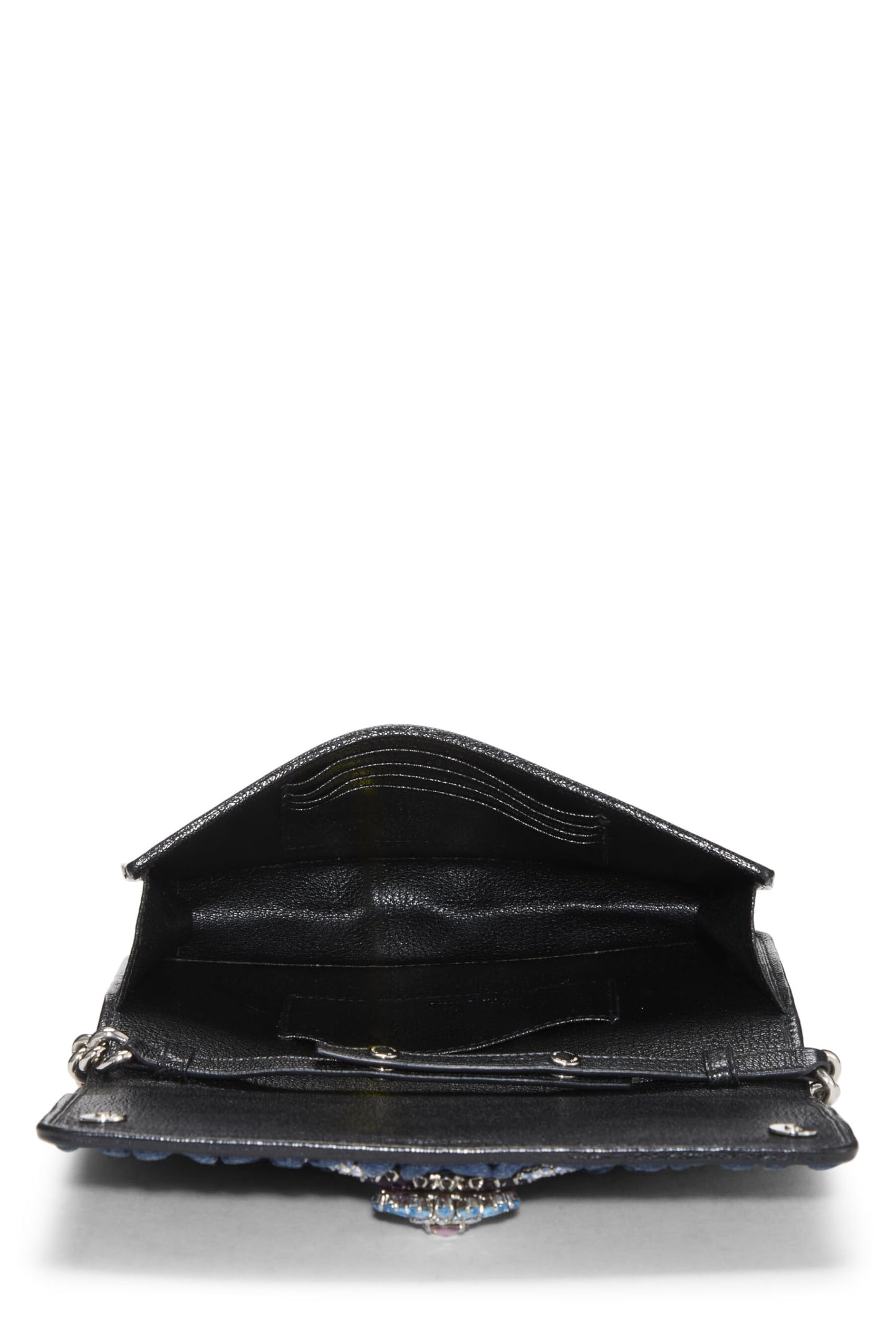 Miu Miu, Pre-Loved Blue Denim Crystal Embellished Wallet On Chain (WOC), Blue