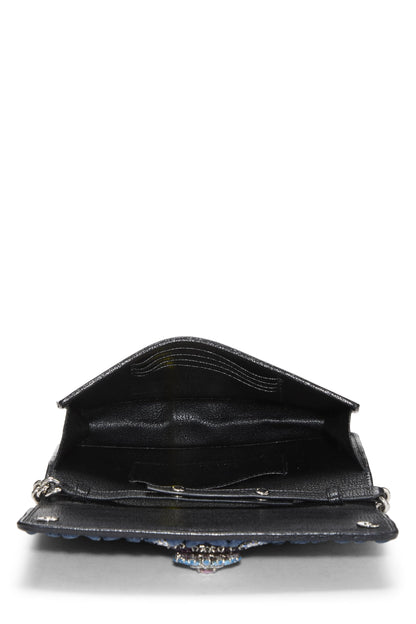 Miu Miu, Pre-Loved Blue Denim Crystal Embellished Wallet On Chain (WOC), Blue