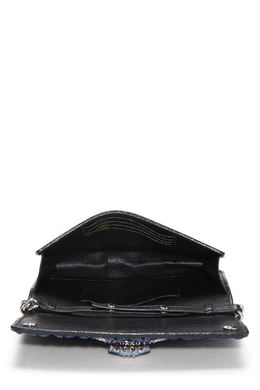 Miu Miu, Pre-Loved Blue Denim Crystal Embellished Wallet On Chain (WOC), Blue