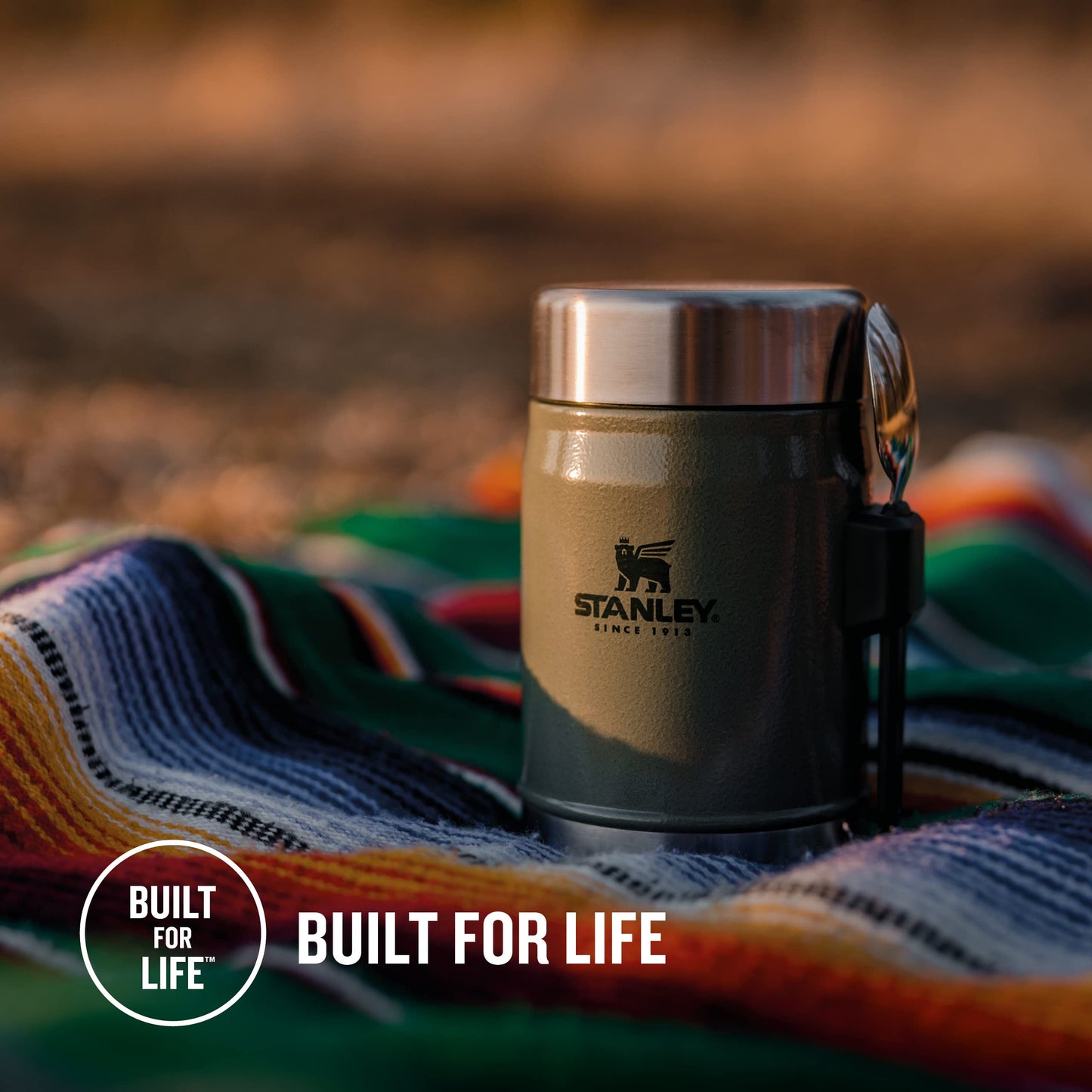 Stanley Classic Legendary Food Jar 0.4L with Spork - Keeps Cold or Hot For 7 Hours - BPA-Free Stainless Steel Soup Flask - Leakproof - Dishwasher Safe - Hammertone Green