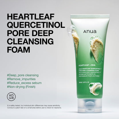 Anua After sun care trio set, Heartleaf Cleansing Foam+ Zero-Cast Moisturizing Finish Sunscreen, Heartleaf Pore Control Cleansing Oil, Face wash, Oil Cleanser, Facial sunscreen, Korean skincare set