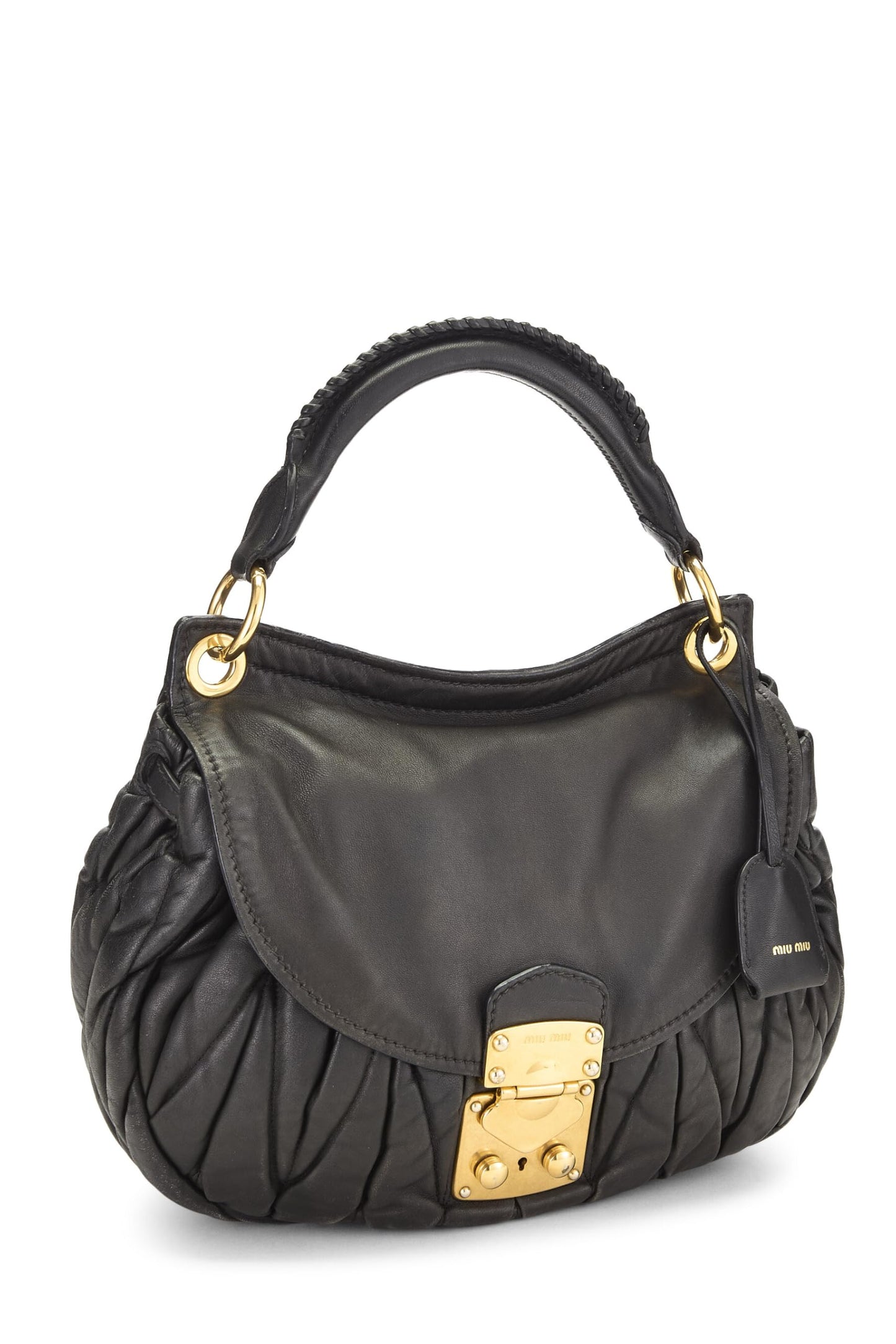 Miu Miu, Pre-Loved Black Calfskin Buckle Hobo Small, Black