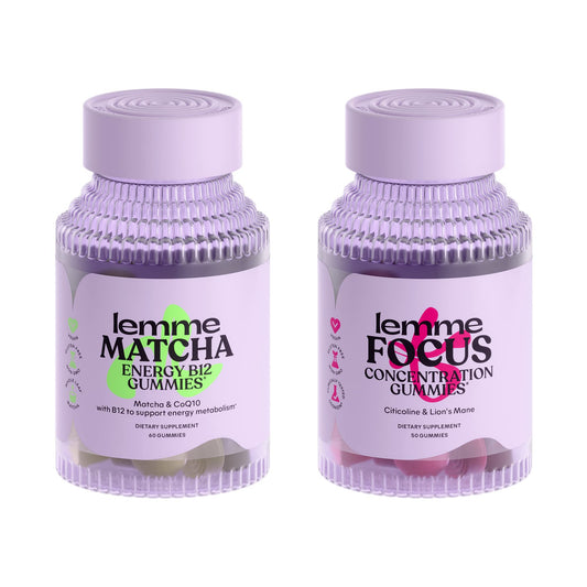Lemme Matcha & Focus Bundle - Matcha Superfood Energy Gummies with B12, Green Tea + CoQ10 and Focus Gummies with Cognizin Citicoline for Focus & Brain Health - Gluten-Free (Variety Pack of 2)