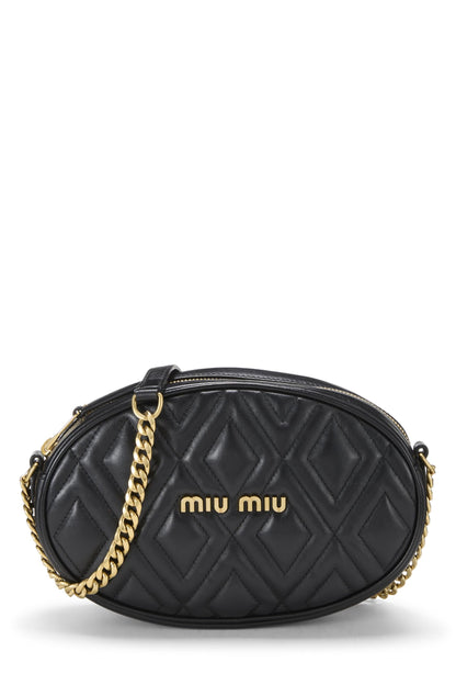 Miu Miu, Pre-Loved Black Calfskin Diamond Quilted Shoulder Bag, Black