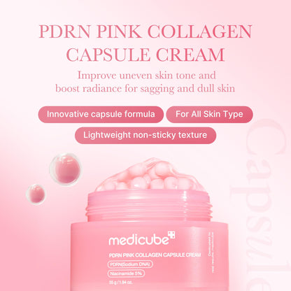 medicube Uneven Skin & Firm Capsule Duo: Deep Vitamin C Golden Capsule Face Moisturizer and Salmon DNA PDRN Pink Collagen Capsule Cream
