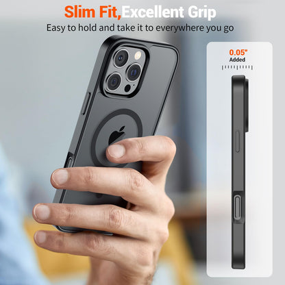SUPFINE Magnetic for iPhone 16 Pro Max Case (Compatible with MagSafe) (Military Grade Drop Protection) Slim Translucent Matte Shockproof with Anti-Fingerprint Phone Case, Black