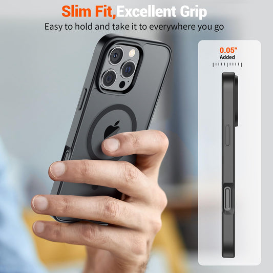 SUPFINE Magnetic for iPhone 16 Pro Max Case (Compatible with MagSafe) (Military Grade Drop Protection) Slim Translucent Matte Shockproof with Anti-Fingerprint Phone Case, Black