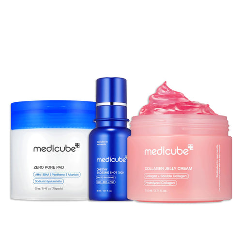 medicube Affordable Value Trio for Pore & Texture Care: Zero Pore Pads 2.0 and Zero Exosome Shot 7,500 PPM Spicule Facial Serum and Collagen Jelly Cream (110ml)