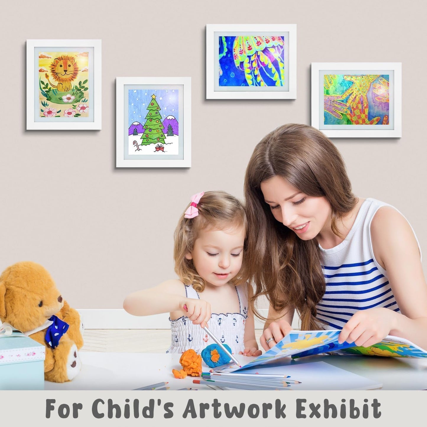 Golden State Art, 10x12.5 Kids Art Frames, Front-Opening Picture Frame Great for Kids Drawings, Artworks, Children Art Projects, Schoolwork, Home or Office (White, Set of 2)