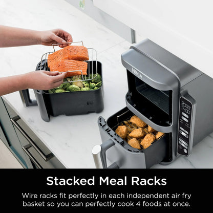 Ninja SL400 DoubleStack XL 2-Basket Air Fryer, Cooks 4 Foods at Once, Compact Design, 10 QT, 4-in-1, Smart Finish & Match Cook, Air Fry, Broil, Bake, Easy Meals, Easy Clean, Grey (Renewed)