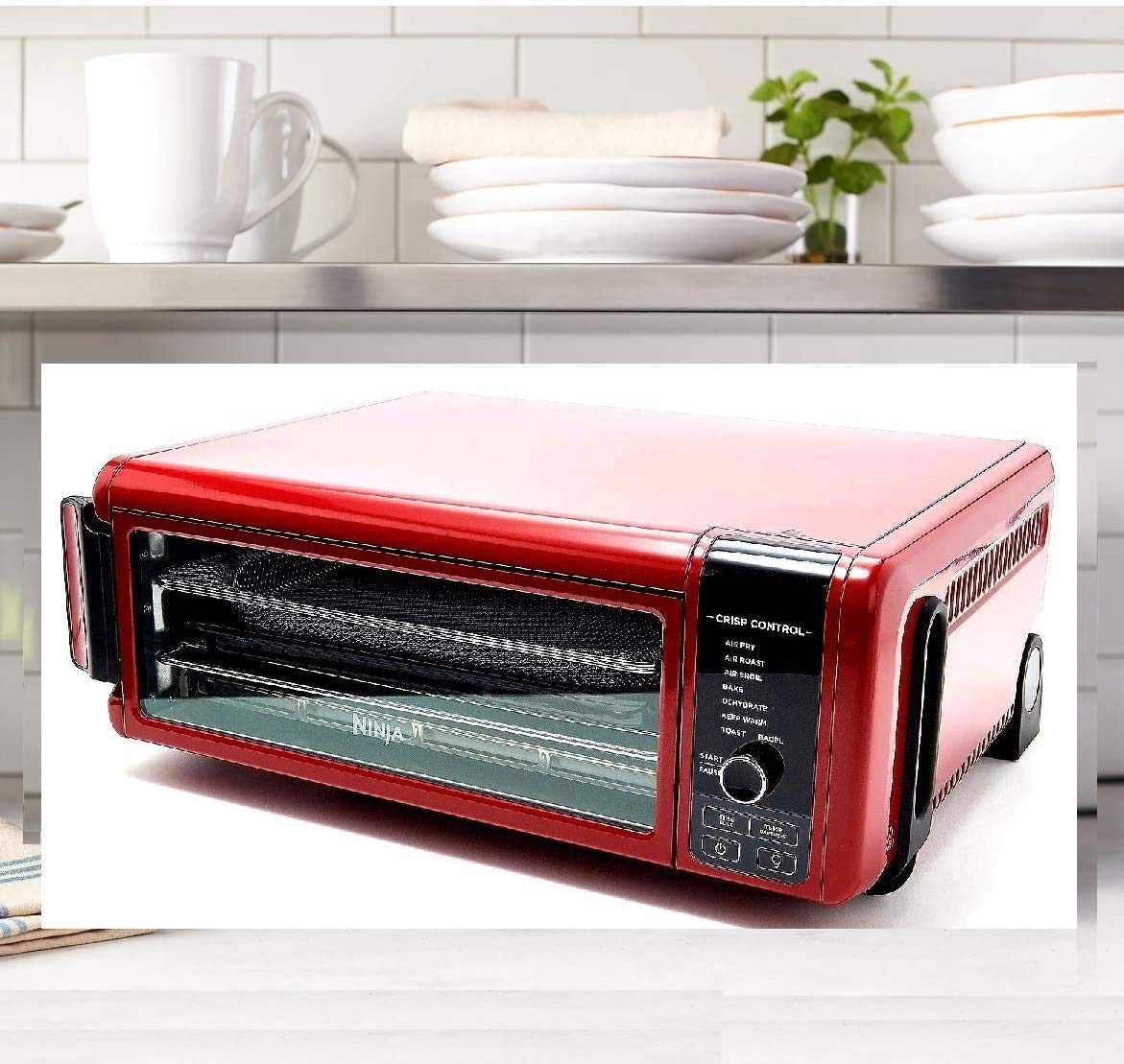 Ninja SP101 8-in-1 Air Fry Large Toaster Oven Flip-Away for Storage Dehydrate Keep Warm 1800w XL Capacity (Renewed) RED