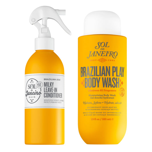 SOL DE JANEIRO Milky Leave-In Conditioner 7 fl oz & Brazilian Play Body Wash 13 fl oz Bundle - Cheirosa 62 Scent, Amazon Exclusive
