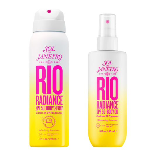 Sol de Janeiro Rio Radiance SPF 50 Travel Duo | TSA Friendly | Spray Sunscreen and Shimmering Body Oil, Amazon Exclusive