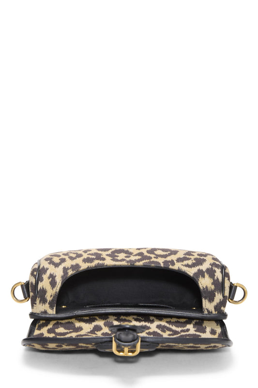 Dior, Pre-Loved Brown Cheetah Canvas Bobby Flap Medium, Brown