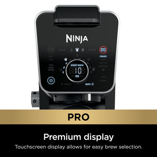Ninja CFP301 DualBrew Pro Specialty 12-Cup Drip Maker with Glass Carafe, Single-Serve for Coffee Pods or Grounds, with 4 Brew Styles, Frother & Separate Hot Water System, Black (Renewed)