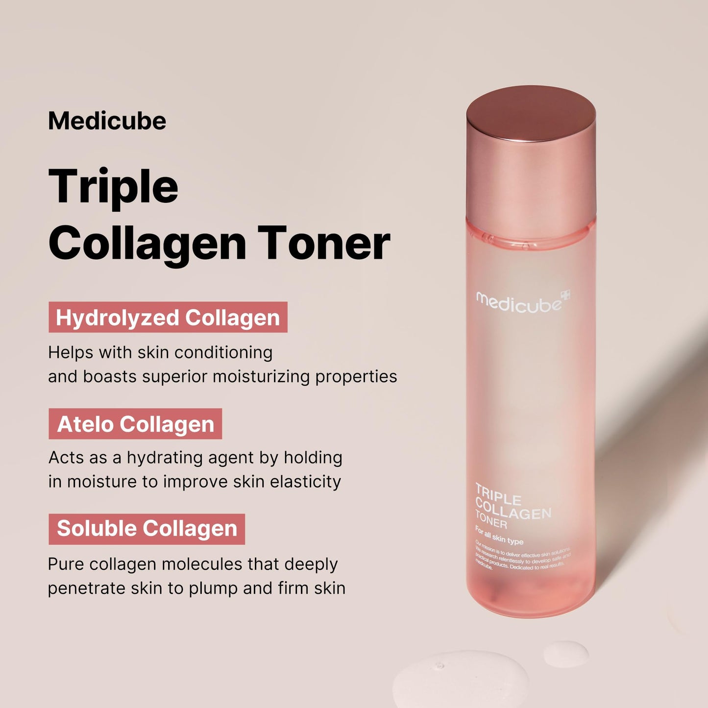 Medicube Triple Collagen Toner - Hydrolyzed, Atelo, & Soluble Collagen for Deep Hydration & Plump Skin - Fast-Absorbing Formula for All-Day Suppleness, Korean Skincare (4.73 fl.oz.)