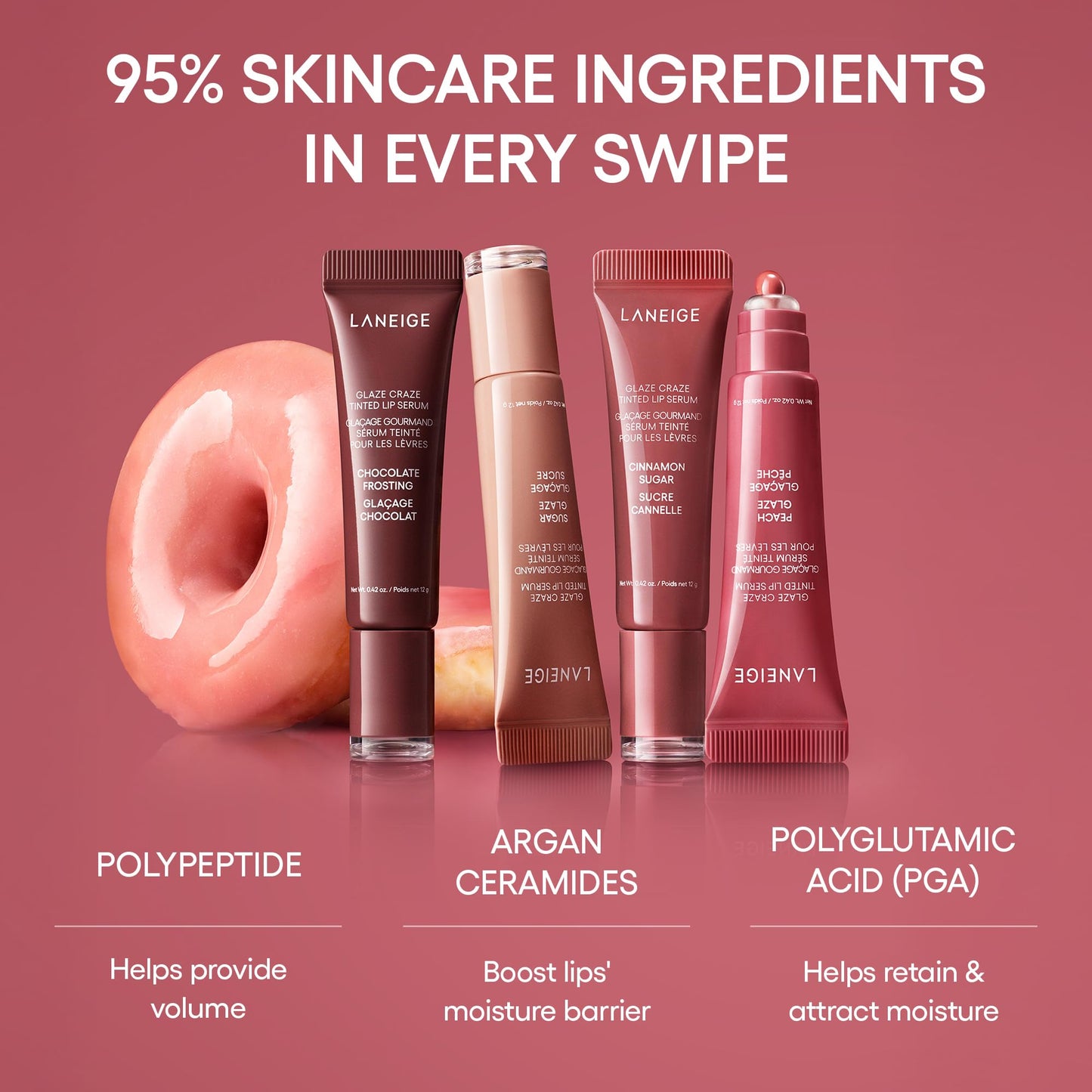 LANEIGE Glaze Craze Tinted Lip Serum, Maple Glaze: Hydrating Lip Serum for Glossy, Nourished Lips with Plumping Polypeptides