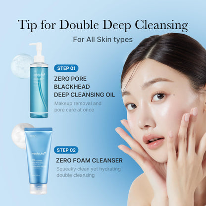 medicube Smooth Pore Double Cleanse Set: Zero Pore Blackhead Deep Cleansing Oil and Zero Pore Clear Blue Capsule Facial Cleanser