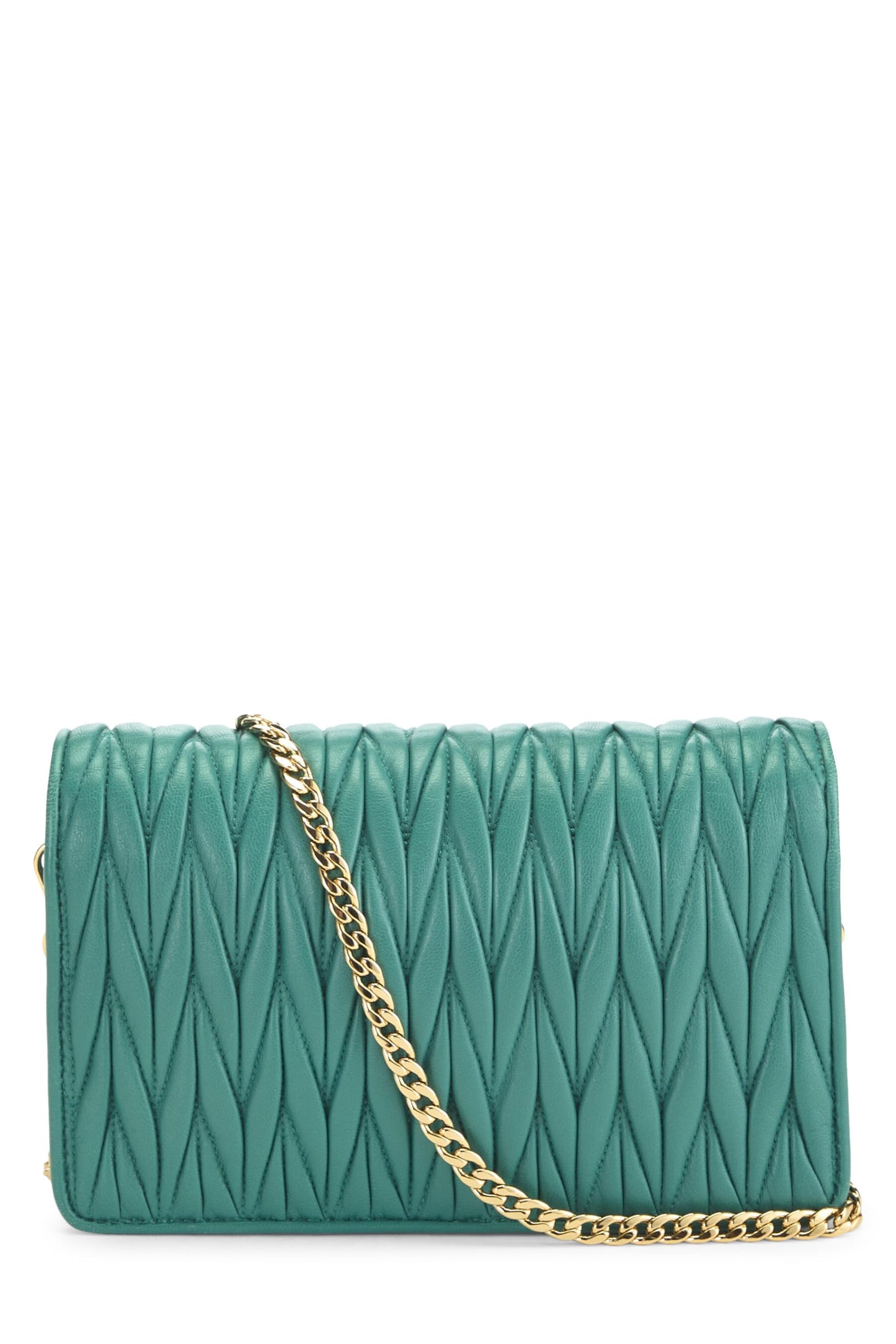 Miu Miu, Pre-Loved Green Nappa Wallet On Chain (WOC), Green