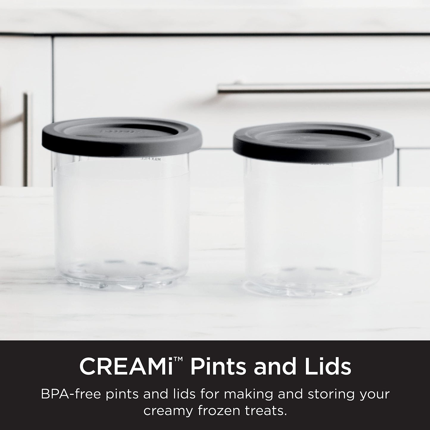 Ninja XSKPNTLD2C, Pints and Lids for CREAMi Ice Cream Maker, 2 Pack, Clear/Grey (Canadian Version)